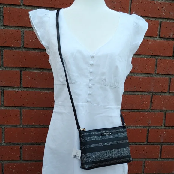 Kate Spade Haven Lane Ramey Leather Black Glitter Stripe Crossbody Bag NWT - Picture 15 of 15